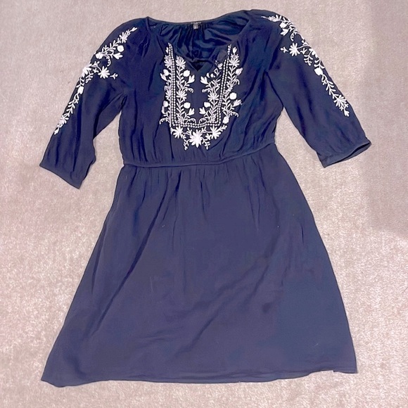 Talbots Embroidered A-Line gauze dress navy PL - Picture 1 of 9